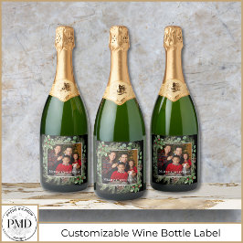 Etiquetas Para Vinos Espumosos Merry Christmas Photo Wreath Botanical
