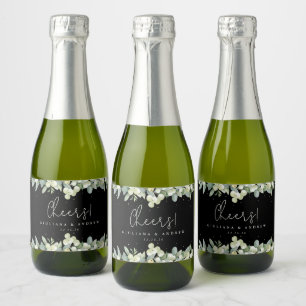 Etiquetas Para Vinos Espumosos Mini Boda de Invierno Black Snowberry+Eucalyptus