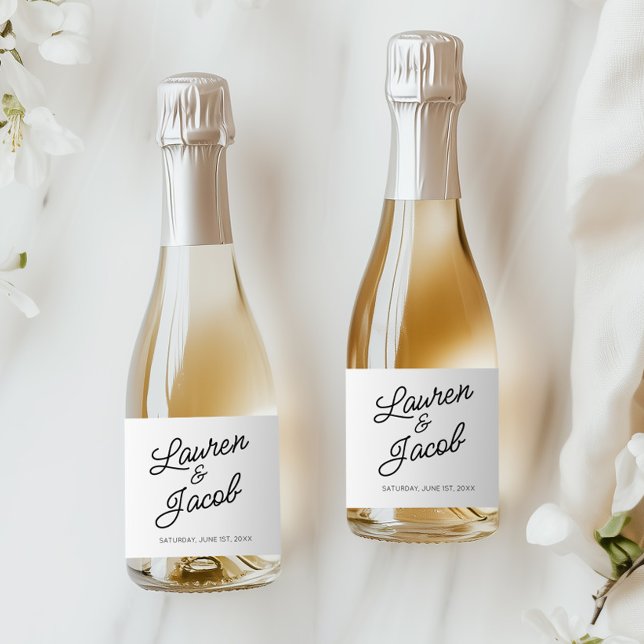 Etiquetas Para Vinos Espumosos Mini Boda Minimalista blanco negro mínimo moderno (Subido por el creador)