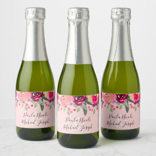 Etiquetas Para Vinos Espumosos Mini Boda personalizado con color de agua rosa flo