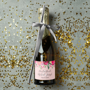 Etiquetas Para Vinos Espumosos Mini Boda personalizado con color de agua rosa flo