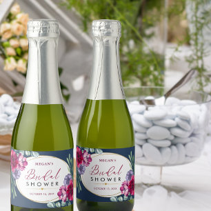 Etiquetas Para Vinos Espumosos Mini Botella de Bridal Shower Navy Blue Burgundy B