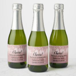 Etiquetas Para Vinos Espumosos Mini Favor de Boda de Glitter Goteante de Oro Rosa