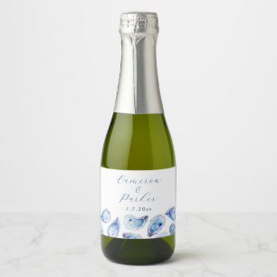 Etiquetas Para Vinos Espumosos Mini Favor De Boda De Oyster Blue Watercolor