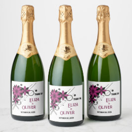 Etiquetas Para Vinos Espumosos Minimalista elegante lujo moderno floral Borgoña
