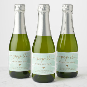 Etiquetas Para Vinos Espumosos Mint Green Watercolor Baby Shower Sparkling Wine