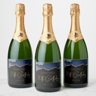 Etiquetas Para Vinos Espumosos Moda Agate Geode Blue Gold 90 cumpleaños