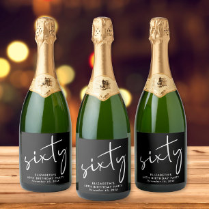Etiquetas Para Vinos Espumosos Moda Black 60th Birthday Party