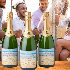 Etiquetas Para Vinos Espumosos Moda Dusty Blue Beach Wedding 2 Heart Sand