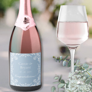 Etiquetas Para Vinos Espumosos Moda Dusty Blue & White Boda Champagne