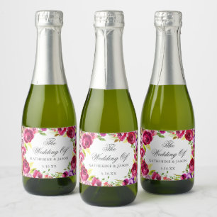 Etiquetas Para Vinos Espumosos Moda floral rosa de Fuchsia Boda personalizado Min