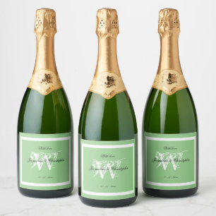 Etiquetas Para Vinos Espumosos Moda Monograma Boda Elegante Mint suave Verde