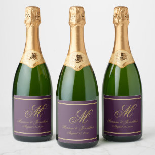 Etiquetas Para Vinos Espumosos Moda Monograma Dorado Script Typografía Boda de Pl