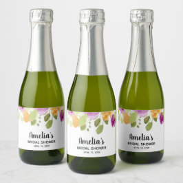 Etiquetas Para Vinos Espumosos Moda Morado Floral Acuarela Bridal Shower Mini