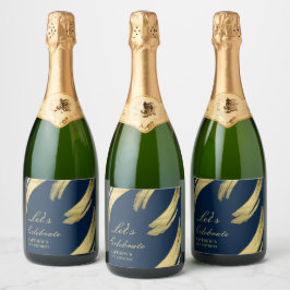 Etiquetas Para Vinos Espumosos Moda Navy Blue Gold Elegante Champagne
