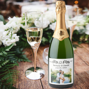 Etiquetas Para Vinos Espumosos Modern Calligraphy Heart Mr. and Mrs. Boda