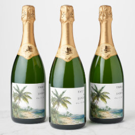 Etiquetas Para Vinos Espumosos Moderna acuarela Tropical Beach Wedding