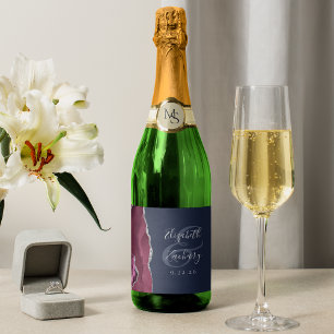 Etiquetas Para Vinos Espumosos Moderna Boda azul de la Marina de Plata Borgoña