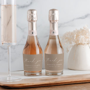 Etiquetas Para Vinos Espumosos Moderna y elegante escritura Taupe Boda Gracias