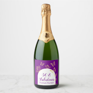 Etiquetas Para Vinos Espumosos Modernas mariposas de oro morado fabulosas cumplea