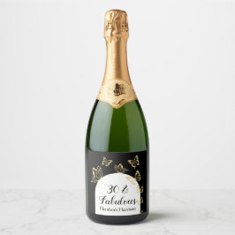 Etiquetas Para Vinos Espumosos Modernas mariposas de oro negro fabulosas cumpleañ