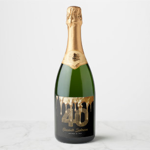 Etiquetas Para Vinos Espumosos Moderno Black Liquid Gold Drip 40 cumpleaños