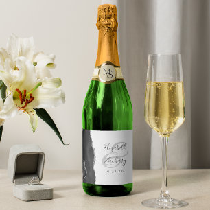 Etiquetas Para Vinos Espumosos Moderno Boda de Agate Black Silver