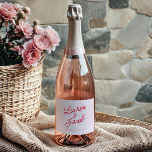 Etiquetas Para Vinos Espumosos Moderno Boda Minimalista Mínimo Rosa y Rojo