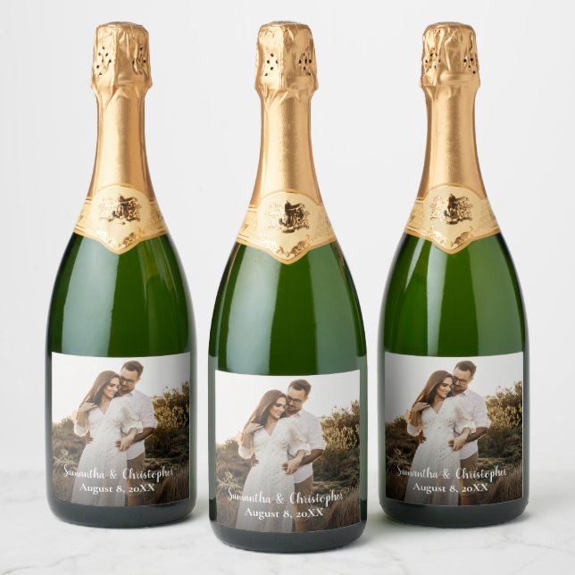 Etiquetas Para Vinos Espumosos Moderno y sencillo compromiso Foto de la boda Favo (Botellas)