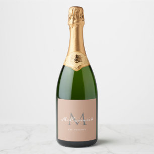 Etiquetas Para Vinos Espumosos Monograma de guión moderno con Rosa de polvo