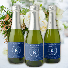 Etiquetas Para Vinos Espumosos Monograma de la marina de marco elegante