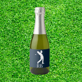 Etiquetas Para Vinos Espumosos Monograma del hombre azul marino Golfer