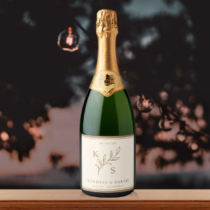 Etiquetas Para Vinos Espumosos Monograma elegante de Boda floral de vegetación
