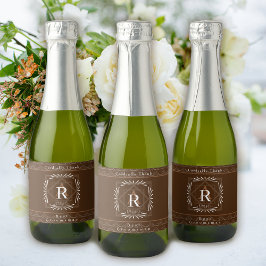 Etiquetas Para Vinos Espumosos Monograma elegante de marco marrón