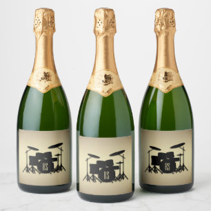 Etiquetas Para Vinos Espumosos Monograma juego de tambor oro antiguo