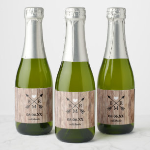 Etiquetas Para Vinos Espumosos Monograma Mini de Madera Rústica
