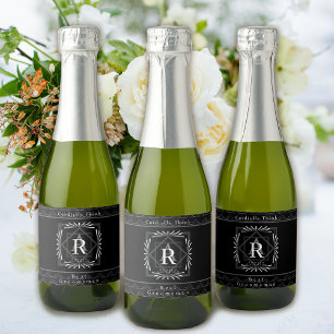 Etiquetas Para Vinos Espumosos Monograma negro de marco elegante