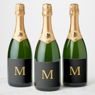Etiquetas Para Vinos Espumosos Monograma nombre personalizado inicial oro negro t