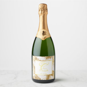 Etiquetas Para Vinos Espumosos Monogramed Eleged Monstera Gilded Gold Boda