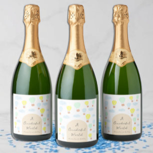 Etiquetas Para Vinos Espumosos Mundo Onederful Globo Aerostático 1er Cumpleaños