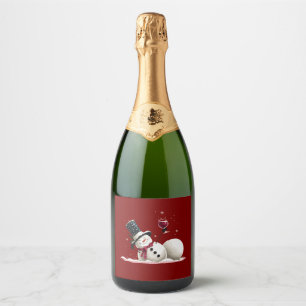 Etiquetas Para Vinos Espumosos Muñeco de nieve con regalo de Navidad de vino Fies