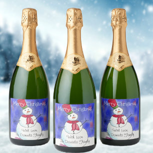 Etiquetas Para Vinos Espumosos Muñeco de nieve de Navidad personalizado