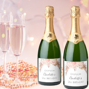 Etiquetas Para Vinos Espumosos Nacimiento fiesta rubor rosa floral pampas césped