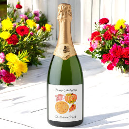 Etiquetas Para Vinos Espumosos Naranja Latte picado de Acción de Gracias Blanco