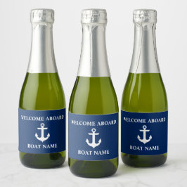 Etiquetas Para Vinos Espumosos Nautical Bote Name Anchor Nave Blue Welcome Aboard