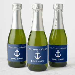 Etiquetas Para Vinos Espumosos Nautical Bote Name Anchor Nave Blue Welcome Aboard