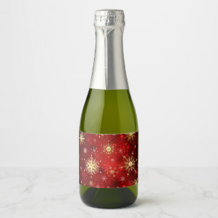 Etiquetas Para Vinos Espumosos Navidades Copos de nieve dorados con fondo rojo