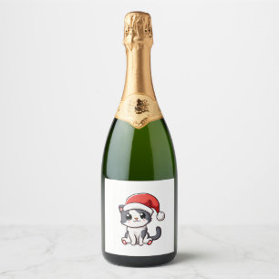 Etiquetas Para Vinos Espumosos Navidades cortos gatitos con sombrero de Santa Cla