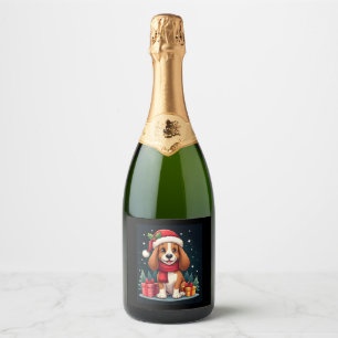 Etiquetas Para Vinos Espumosos Navidades de perro de Hound Basset Traje a Santa H