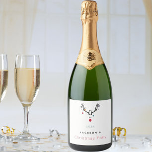 Etiquetas Para Vinos Espumosos Navidades fiesta reno gracioso rojo blanco lindo